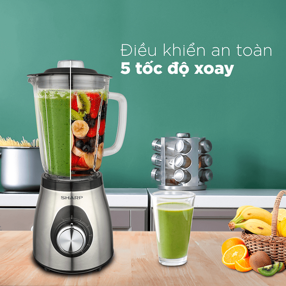 Máy xay sinh tố Sharp 1.5 lít EM-S155GV-ST điều khiển nút vặn dễ dàng